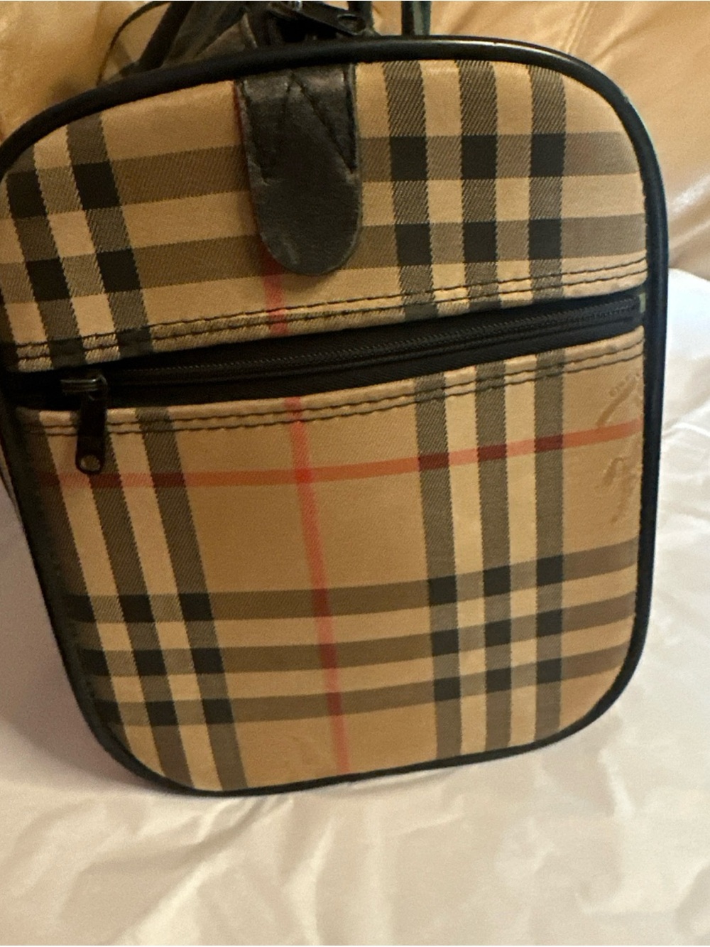 Vintage Burberry Plaid Duffel Boston Bag with Black Leather Trim - Picture 5 of 16